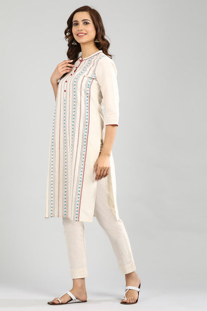 Ecru Band Collar Straight kurta