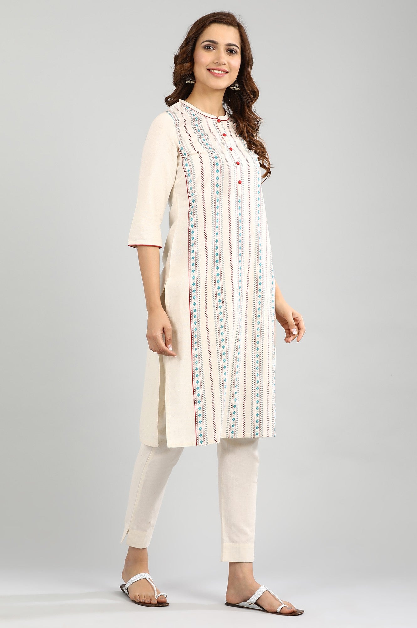 Ecru Band Collar Straight kurta