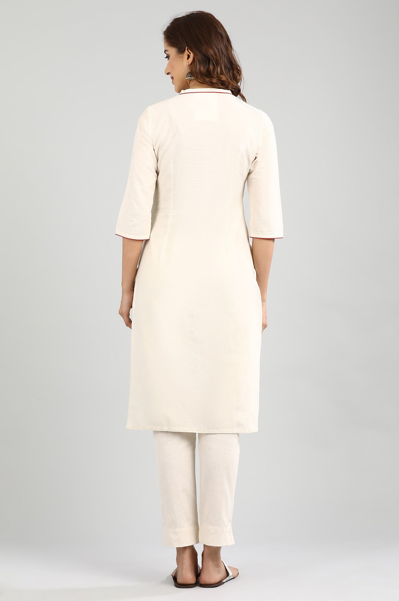 Ecru Band Collar Straight kurta