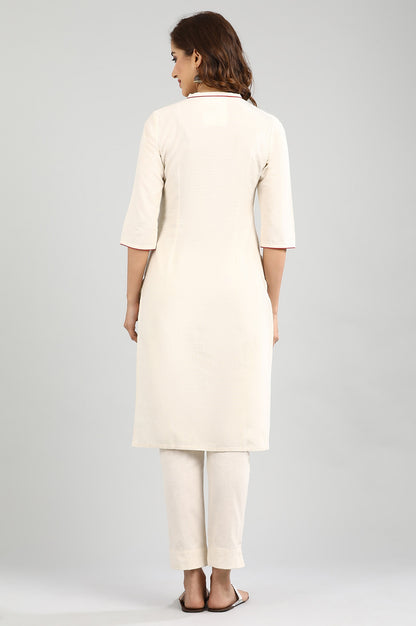 Ecru Band Collar Straight kurta