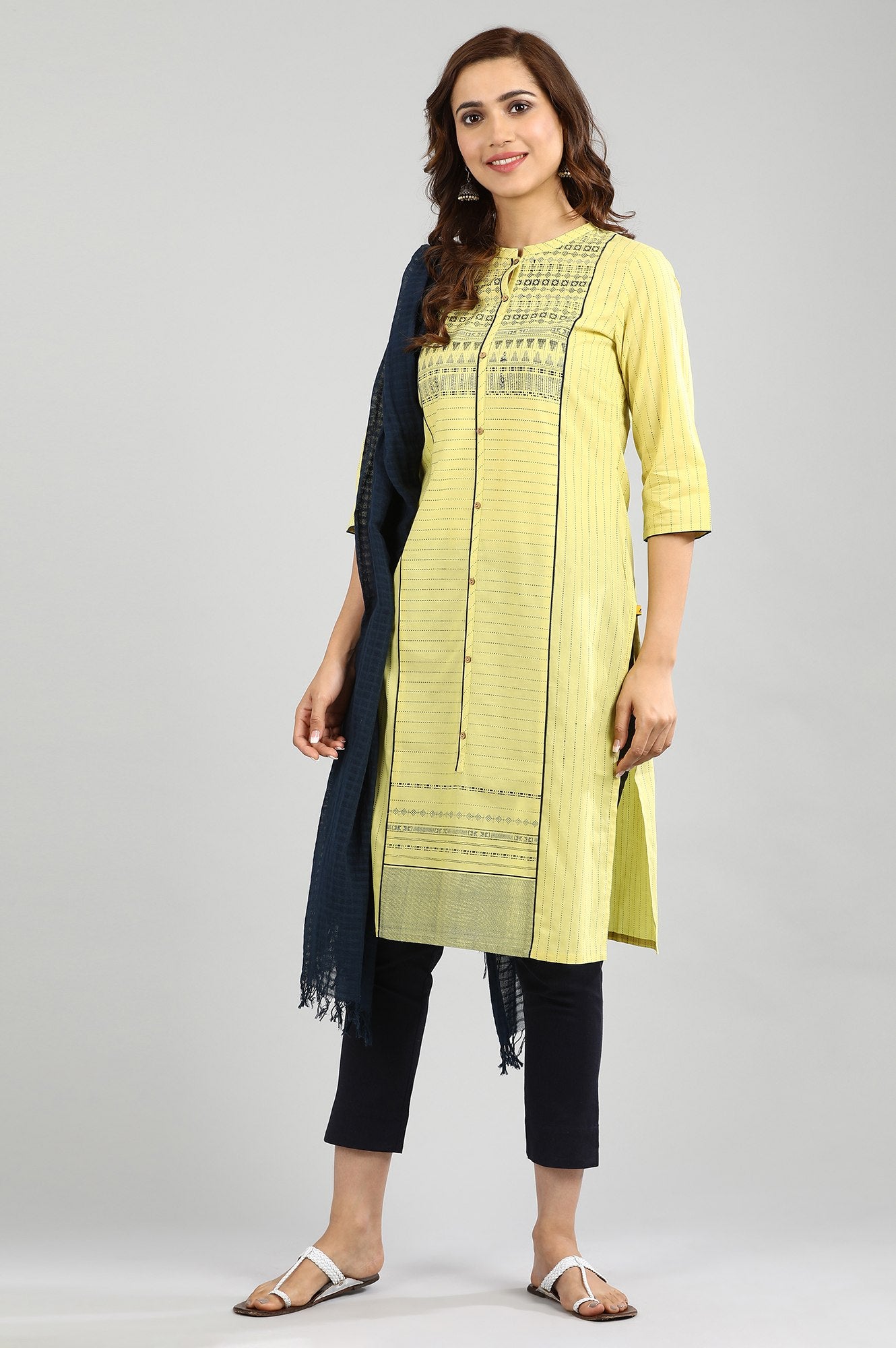 Yellow Straight Printed kurta