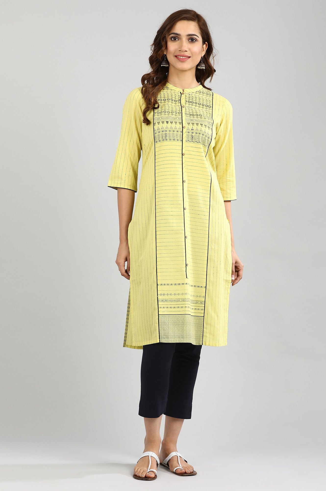 Yellow Straight Printed kurta