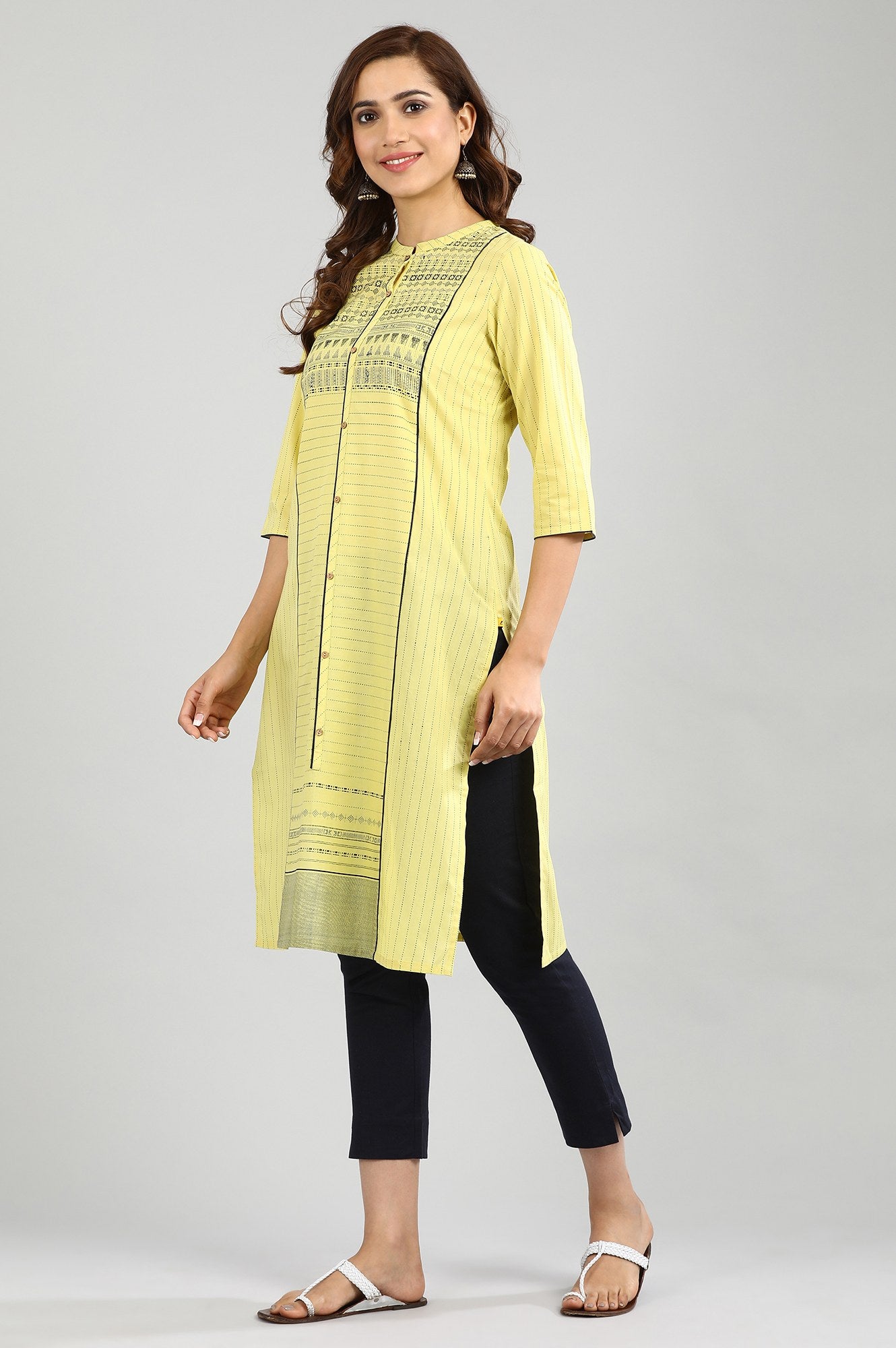 Yellow Straight Printed kurta