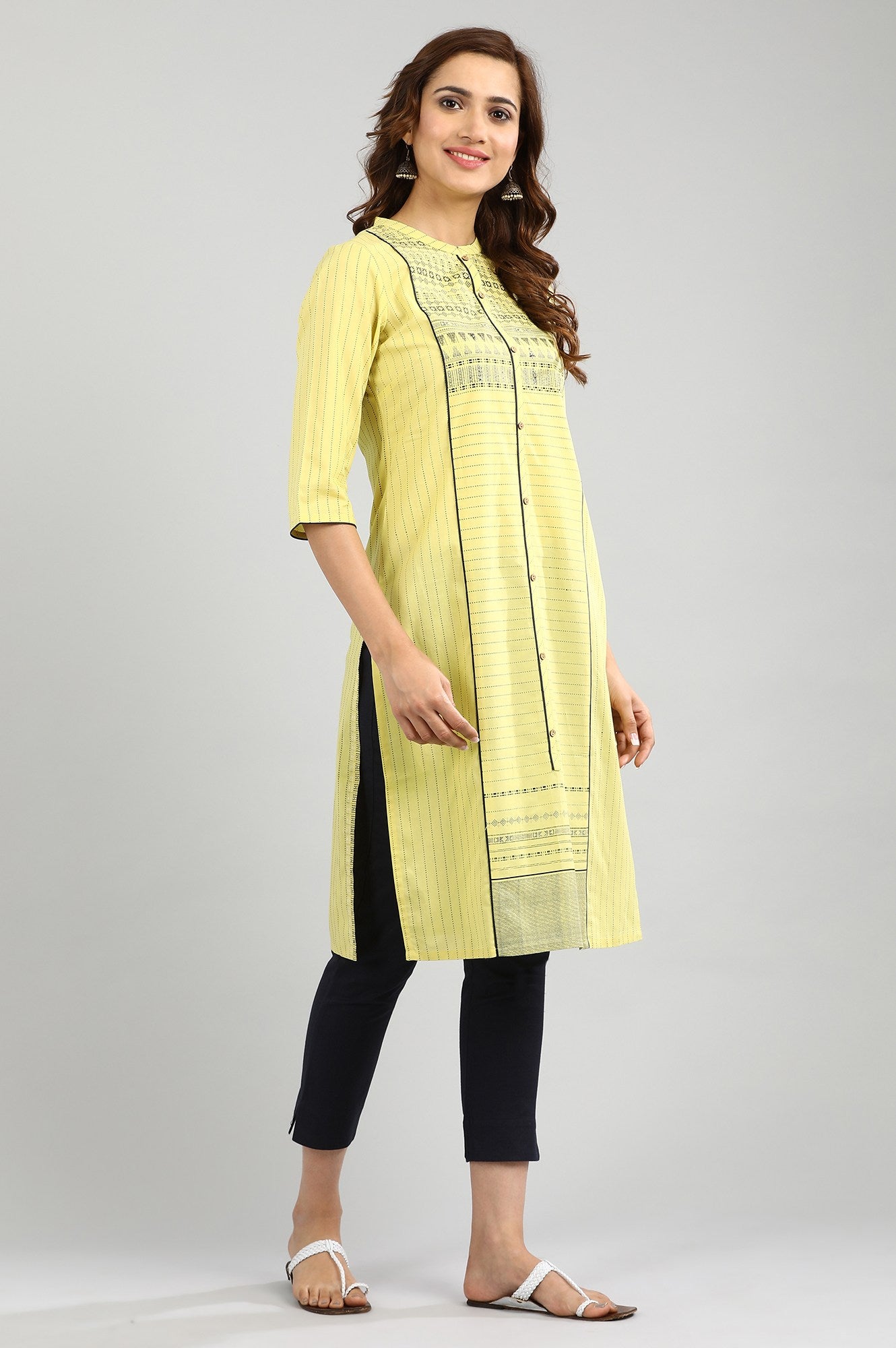 Yellow Straight Printed kurta