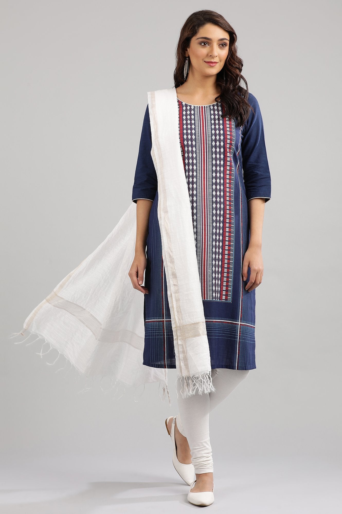 Blue Round Neck Printed kurta