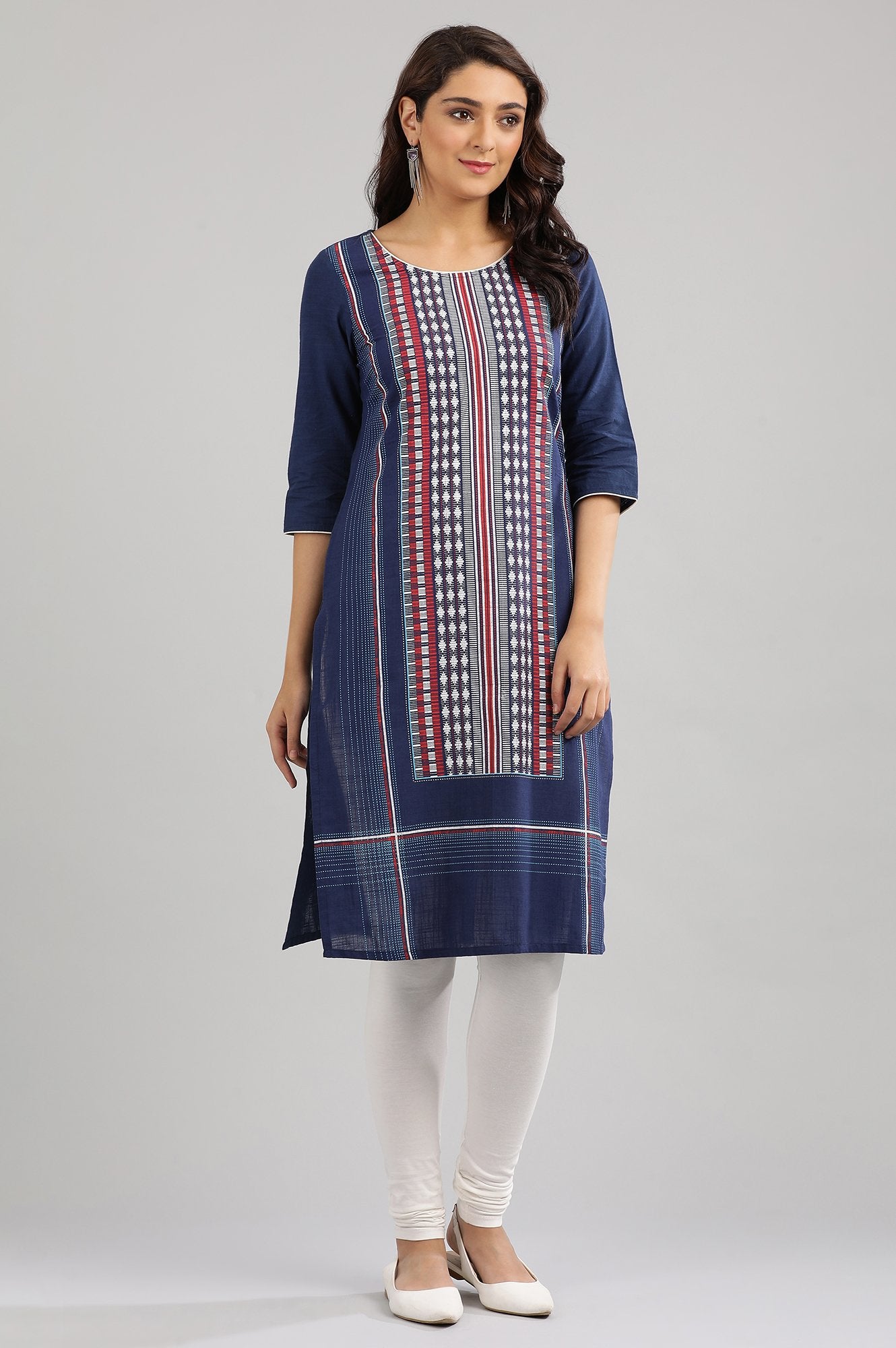 Blue Round Neck Printed kurta