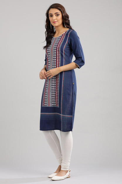 Blue Round Neck Printed kurta