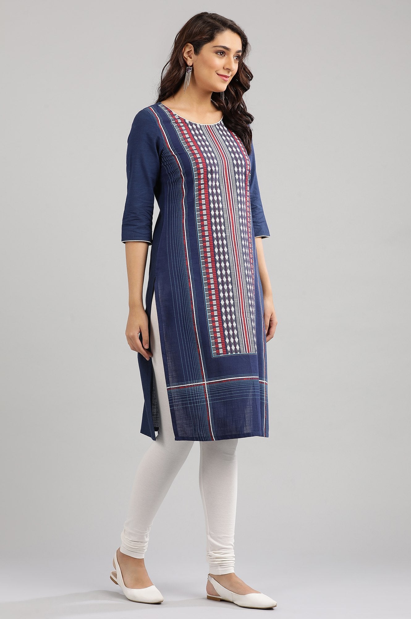 Blue Round Neck Printed kurta