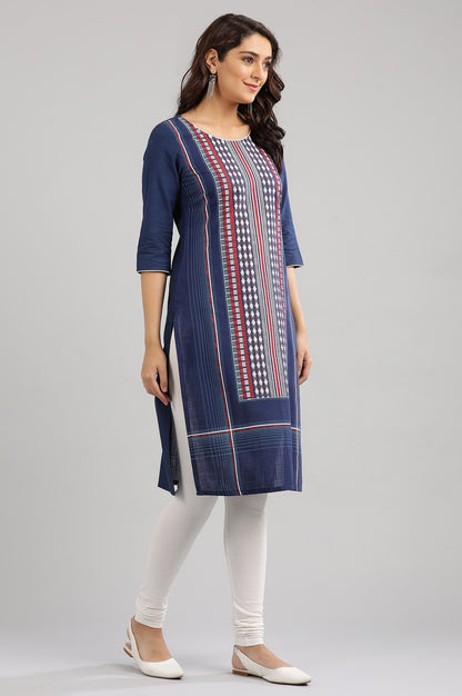 Blue Round Neck Printed kurta