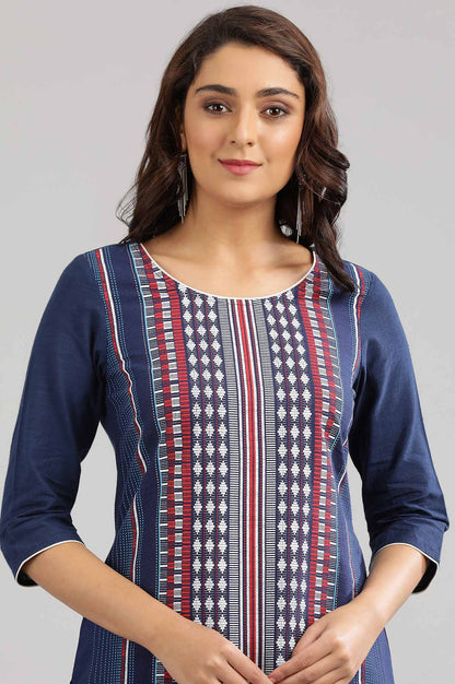 Blue Round Neck Printed kurta