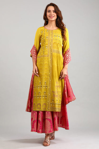 Yellow Round Neck Printed kurta