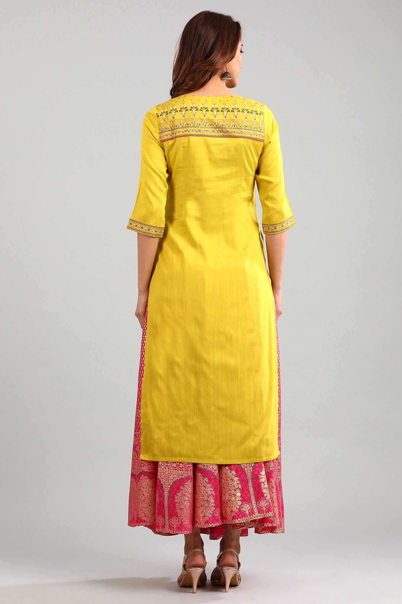 Yellow Round Neck Printed kurta