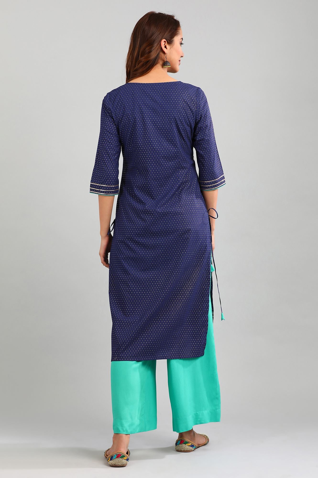 Blue Round Neck Printed kurta