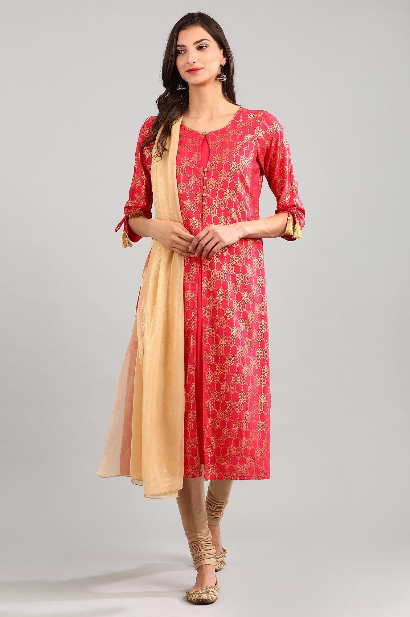 Pink Round Neck Printed kurta