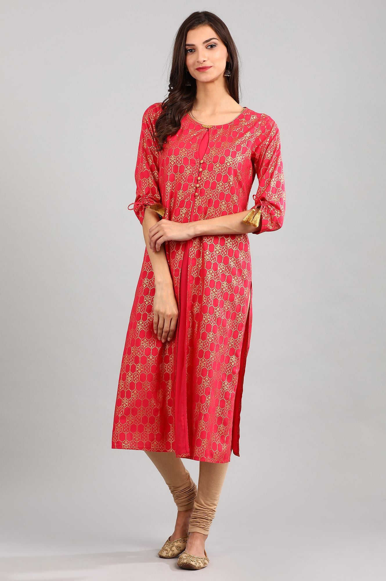 Pink Round Neck Printed kurta