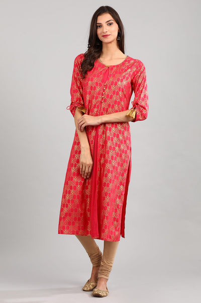 Pink Round Neck Printed kurta