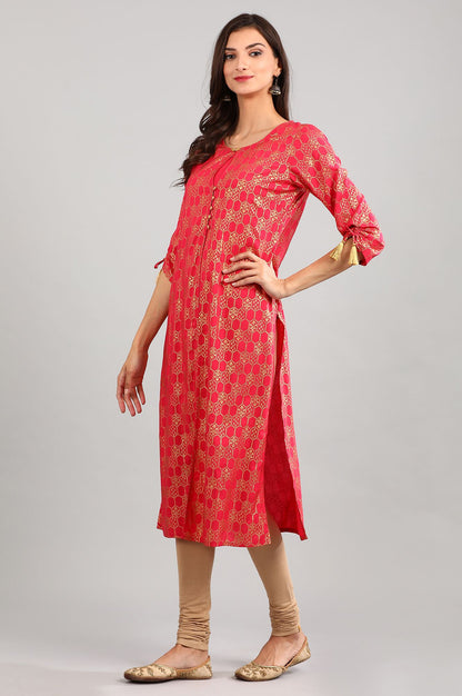 Pink Round Neck Printed kurta