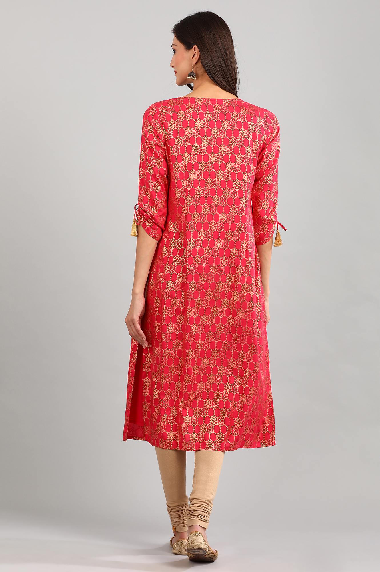 Pink Round Neck Printed kurta