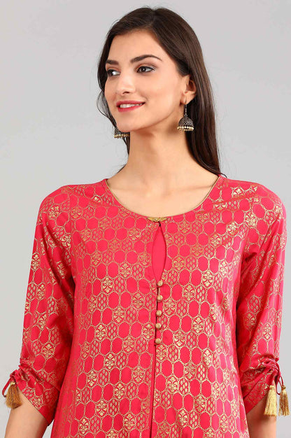 Pink Round Neck Printed kurta