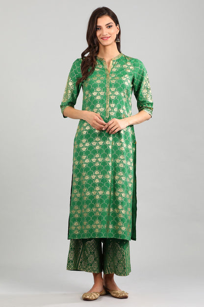 Green Band Collar Printed kurta