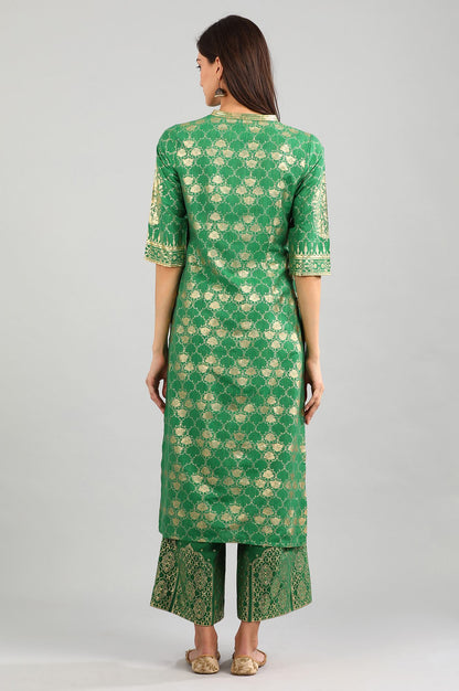 Green Band Collar Printed kurta