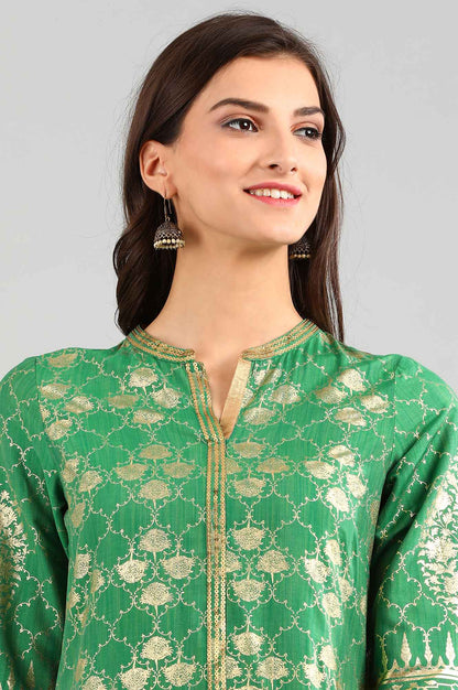 Green Band Collar Printed kurta