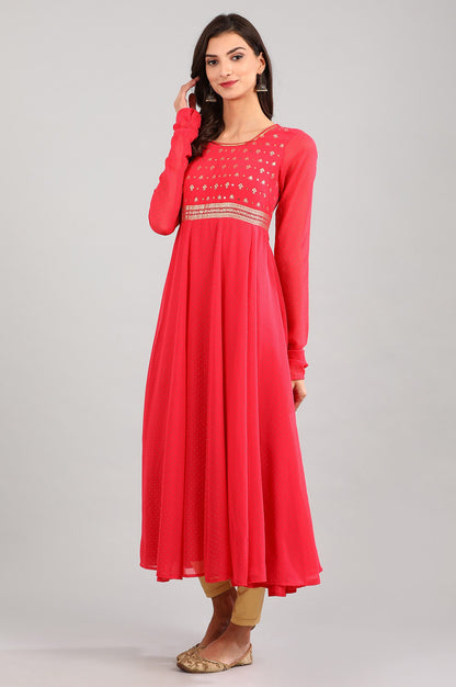 Pink Round Neck Flared kurta