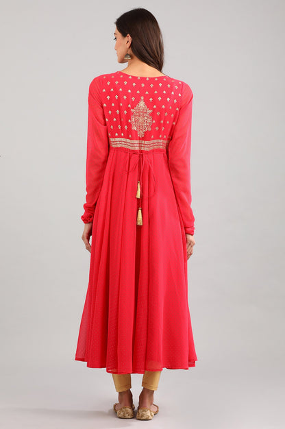 Pink Round Neck Flared kurta