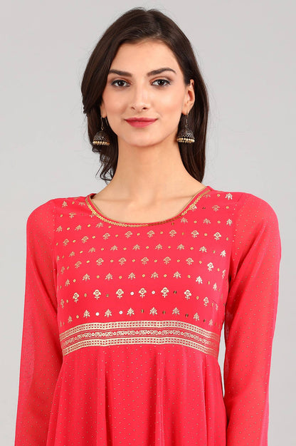 Pink Round Neck Flared kurta