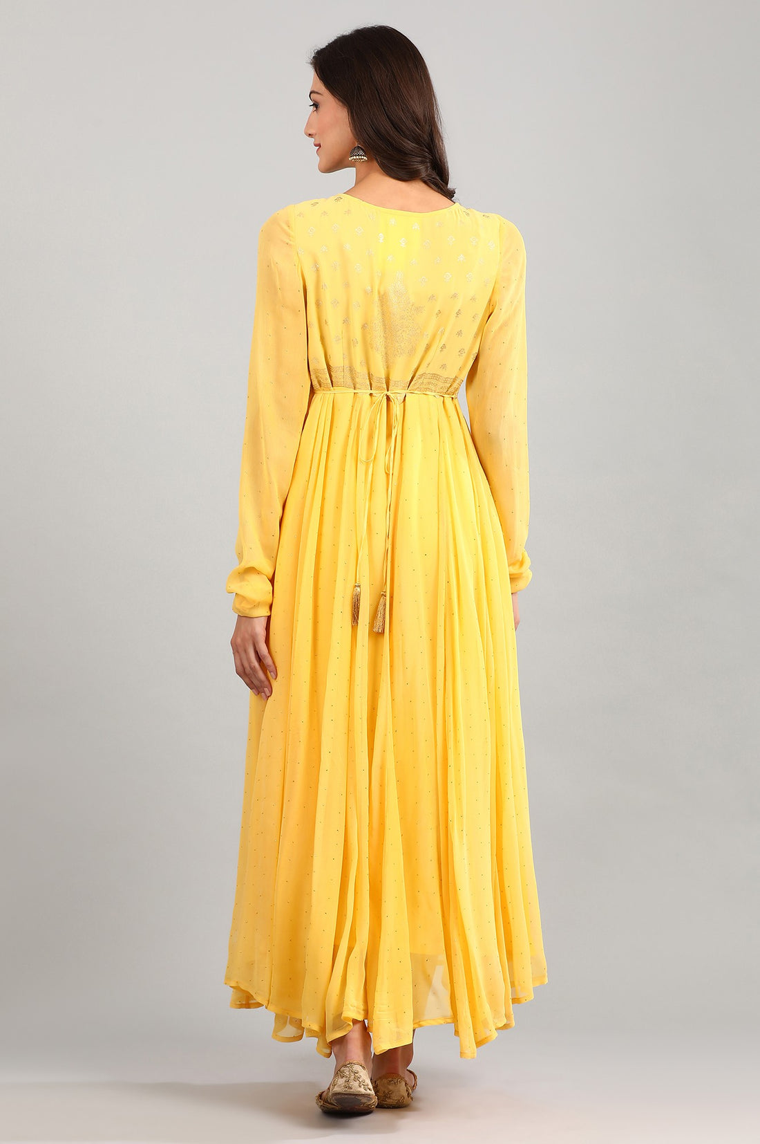Yellow Round Neck Flared Dress