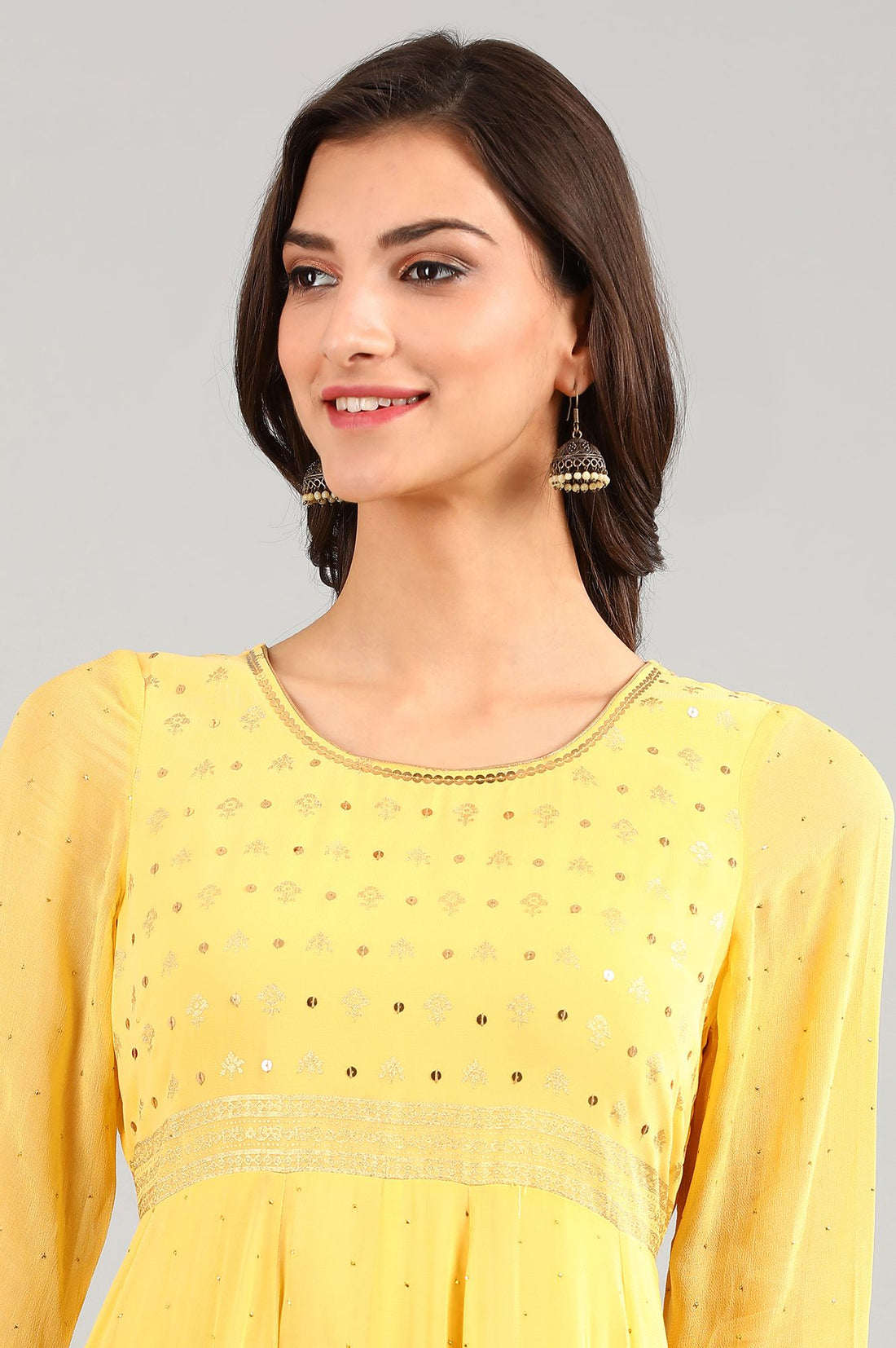 Yellow Round Neck Flared Dress