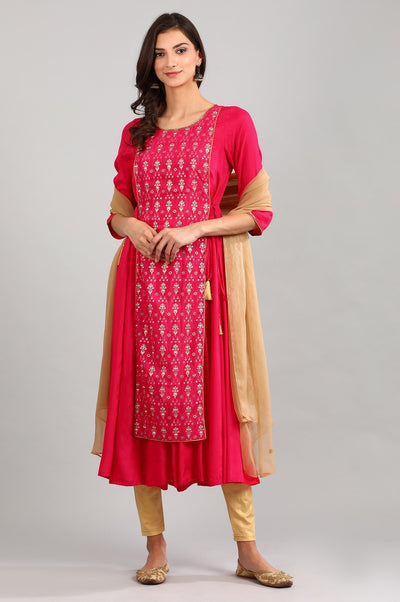 Pink Round Neck Layered kurta