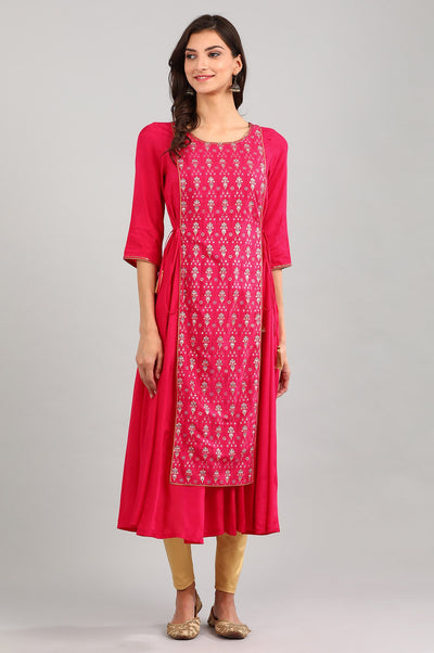 Pink Round Neck Layered kurta