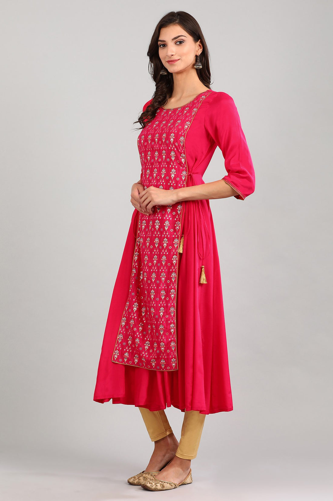 Pink Round Neck Layered kurta