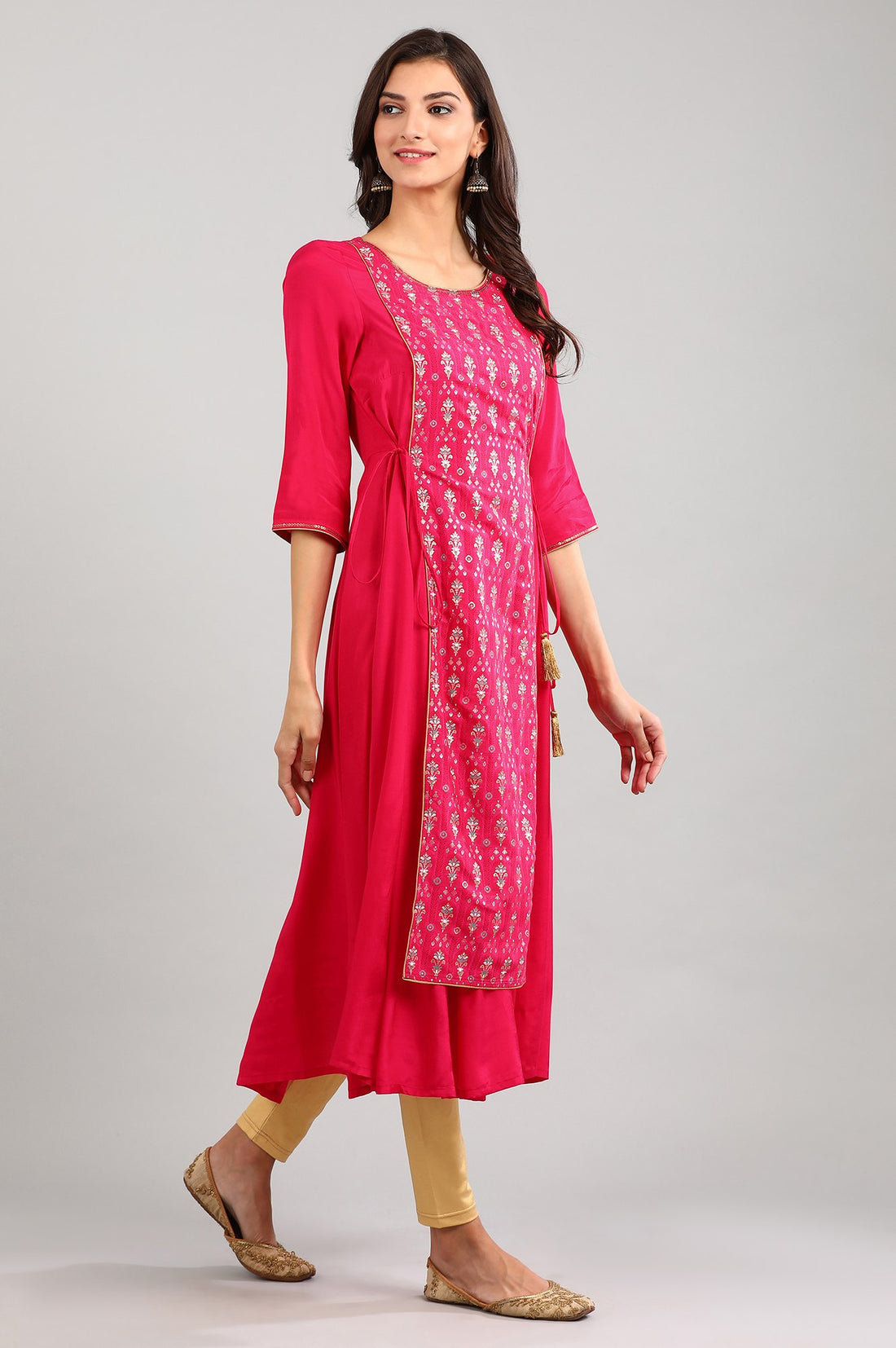 Pink Round Neck Layered kurta