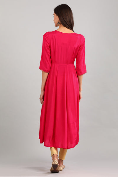 Pink Round Neck Layered kurta