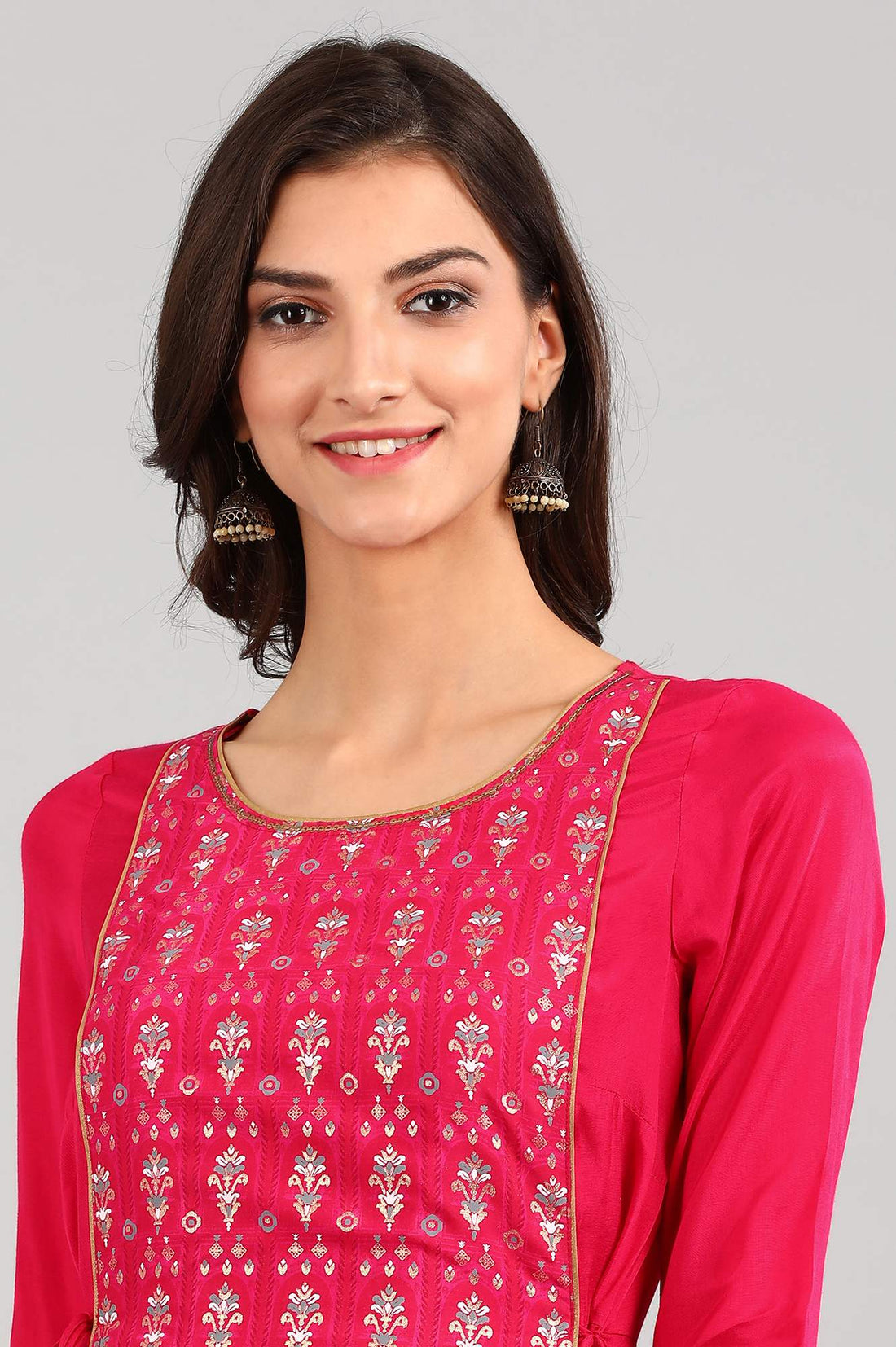 Pink Round Neck Layered kurta