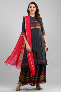 Grey Band Collar Yarn-dyed kurta
