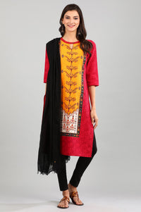 Red Round Neck Printed kurta