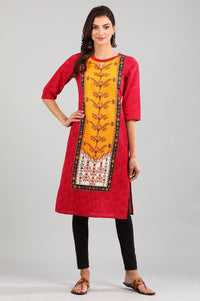 Red Round Neck Printed kurta