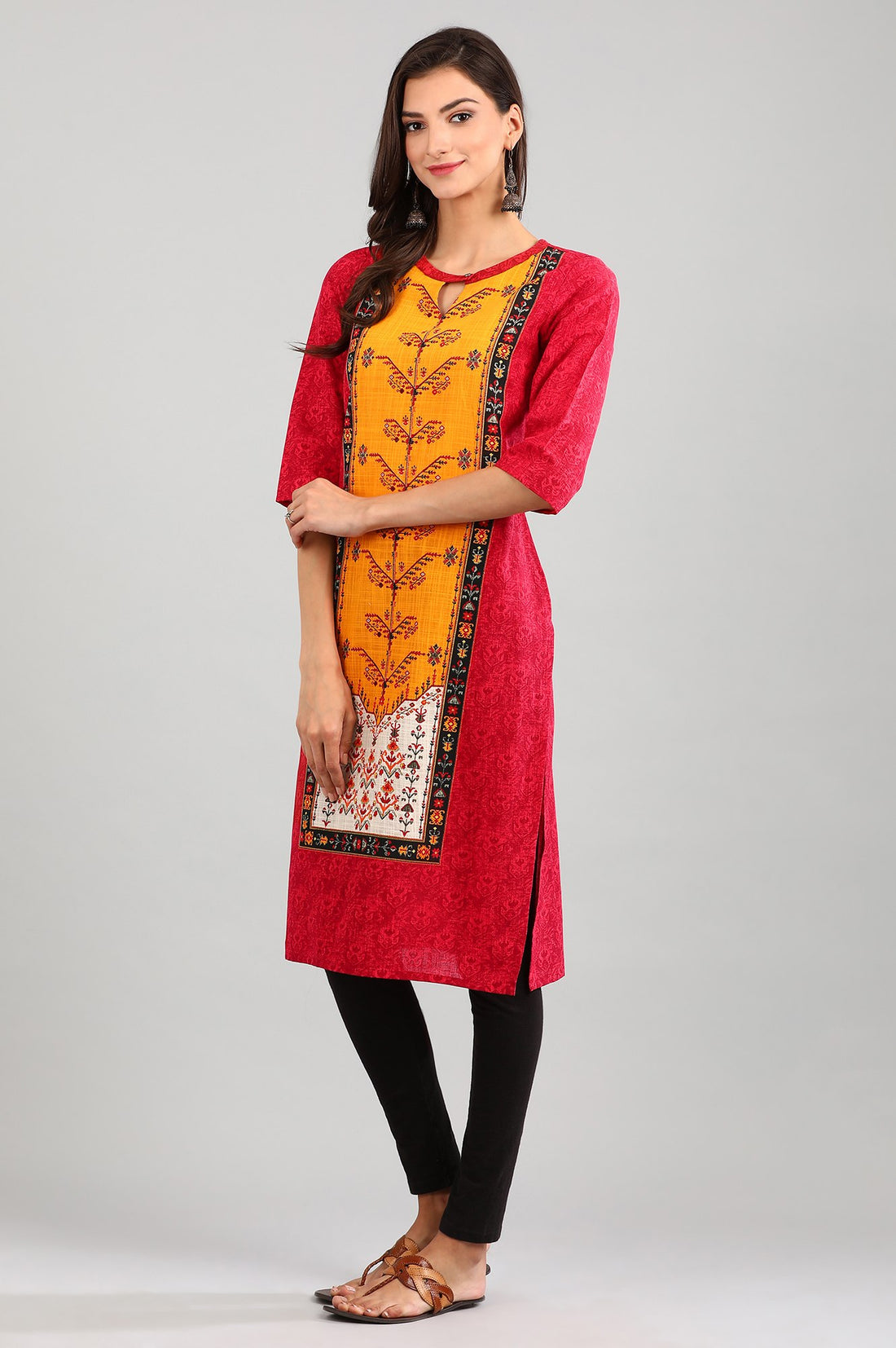 Red Round Neck Printed kurta