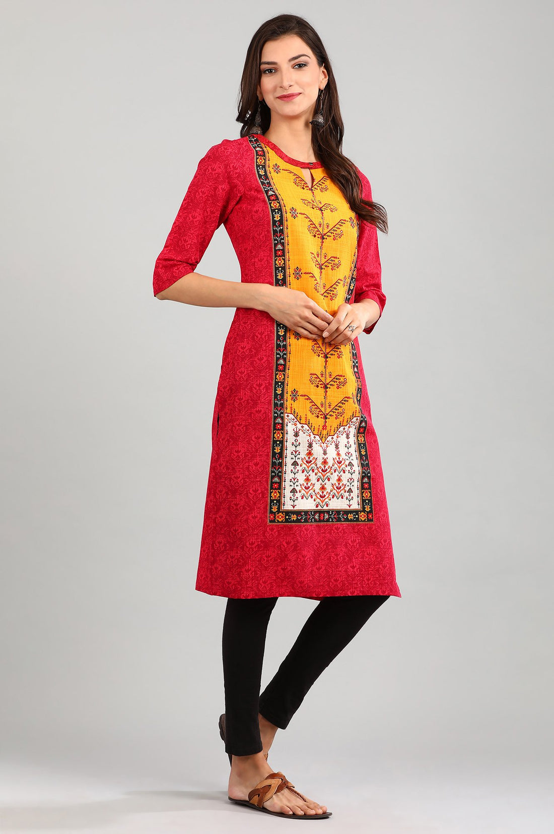 Red Round Neck Printed kurta