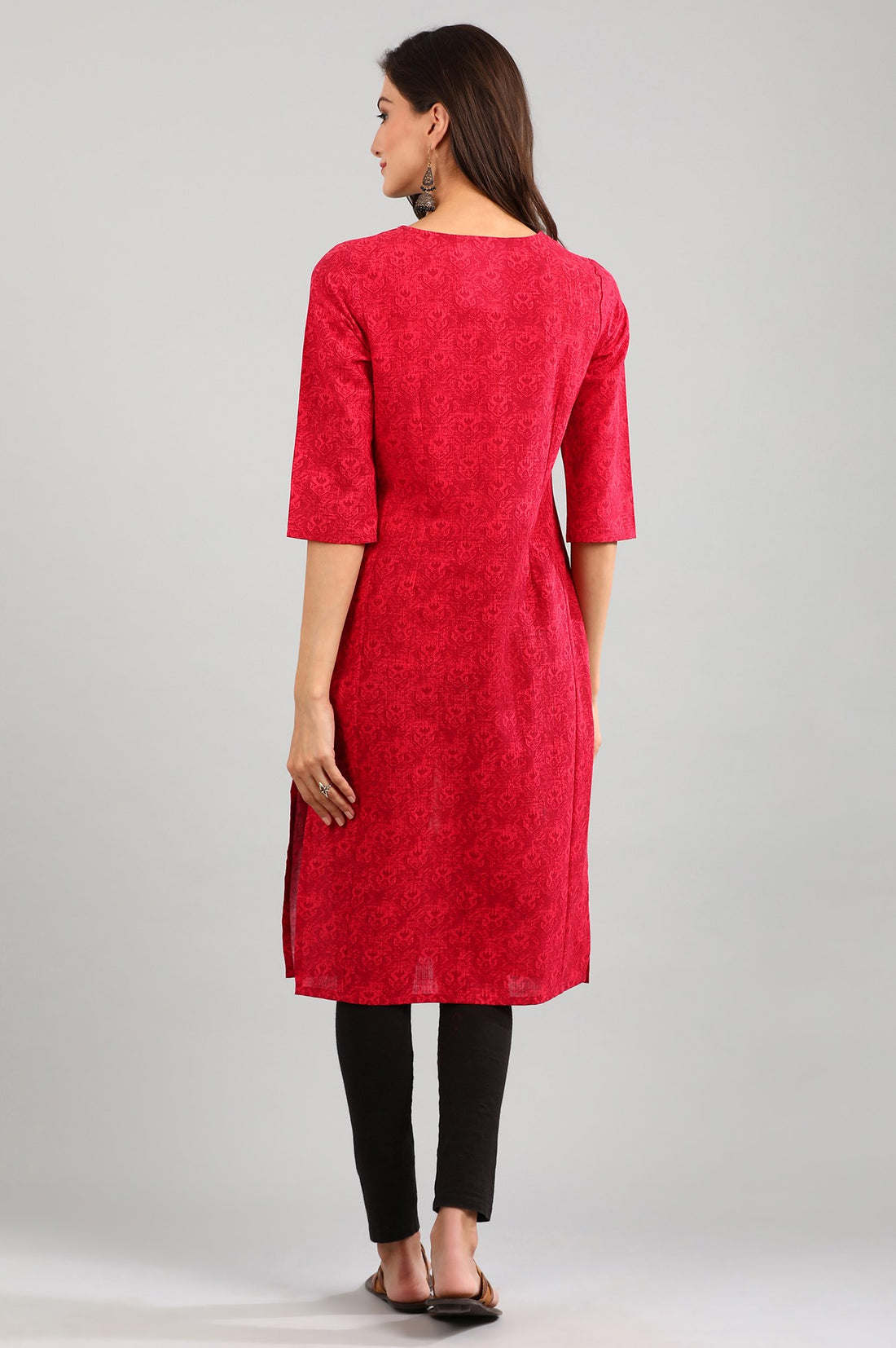 Red Round Neck Printed kurta