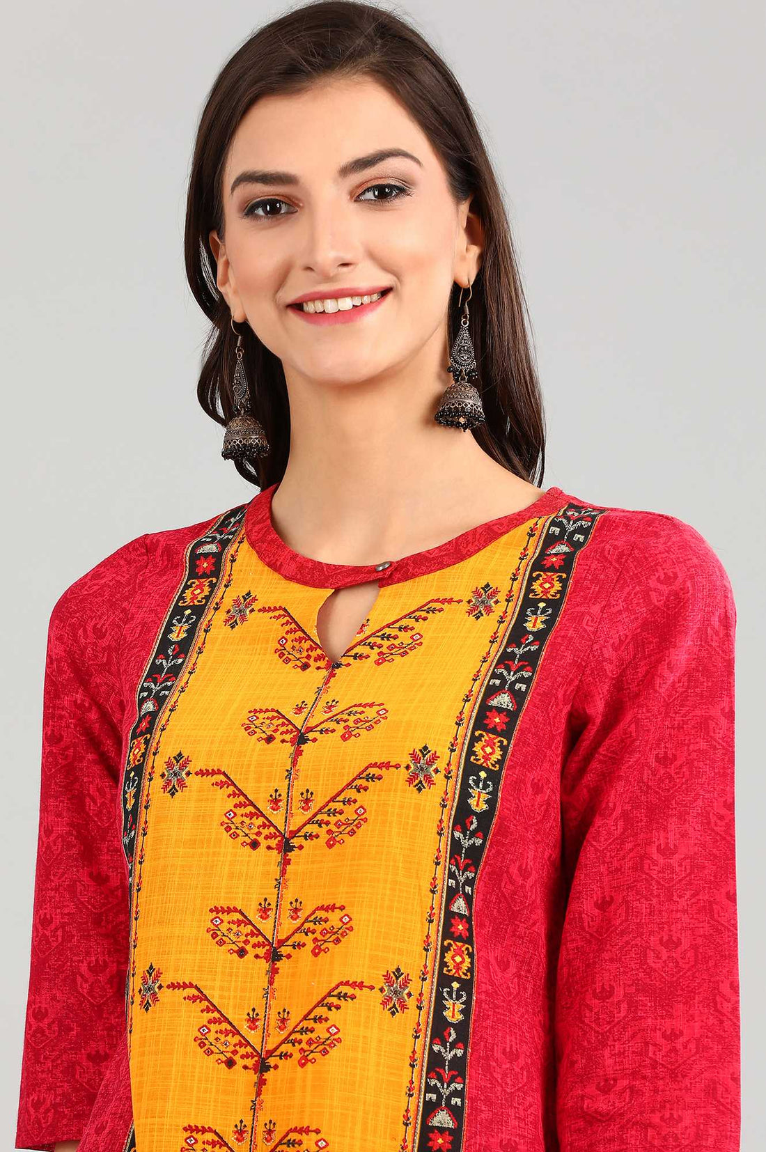 Red Round Neck Printed kurta