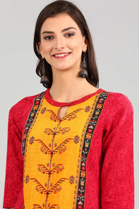 Red Round Neck Printed kurta