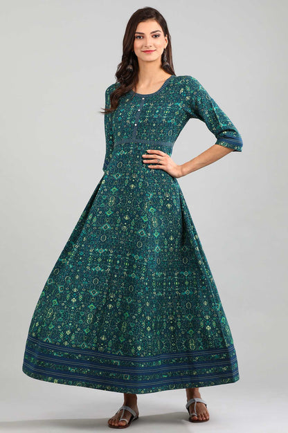 Green Round Neck Printed kurta