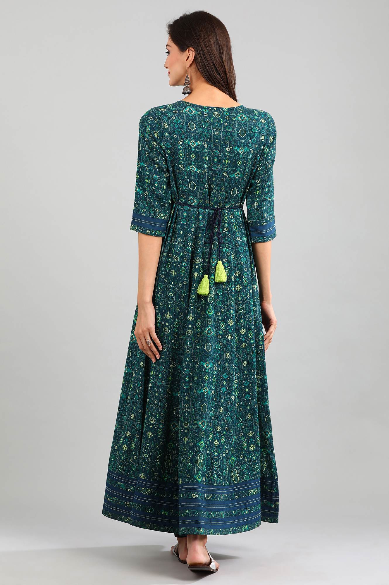 Green Round Neck Printed kurta