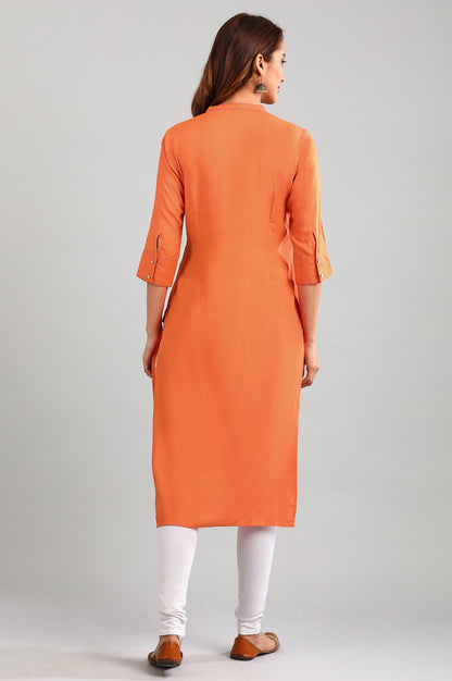 Orange Band Collar Printed kurta