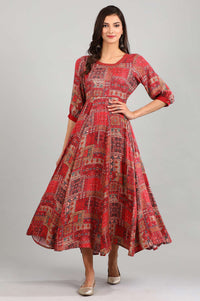 Red Round Neck Printed Dress