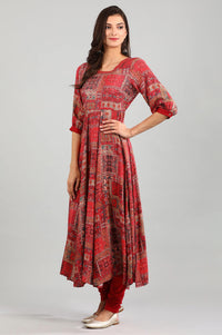 Red Round Neck Printed Dress